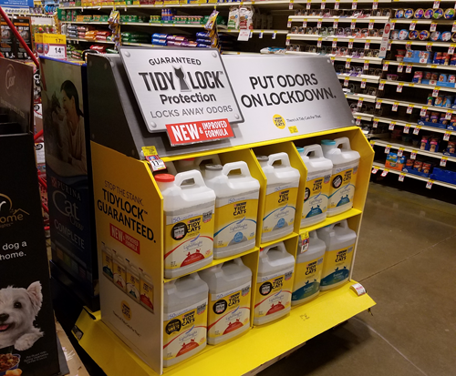 Custom cardboard display stand for Tidy Cat litter