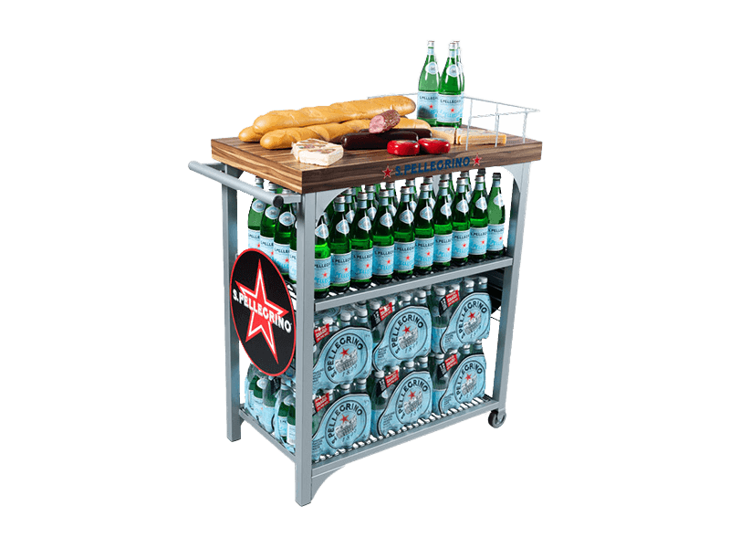 San Pellegrino permanent cart floor display rack