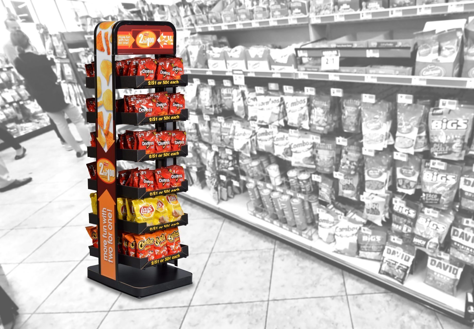 Frito snack floor display stand