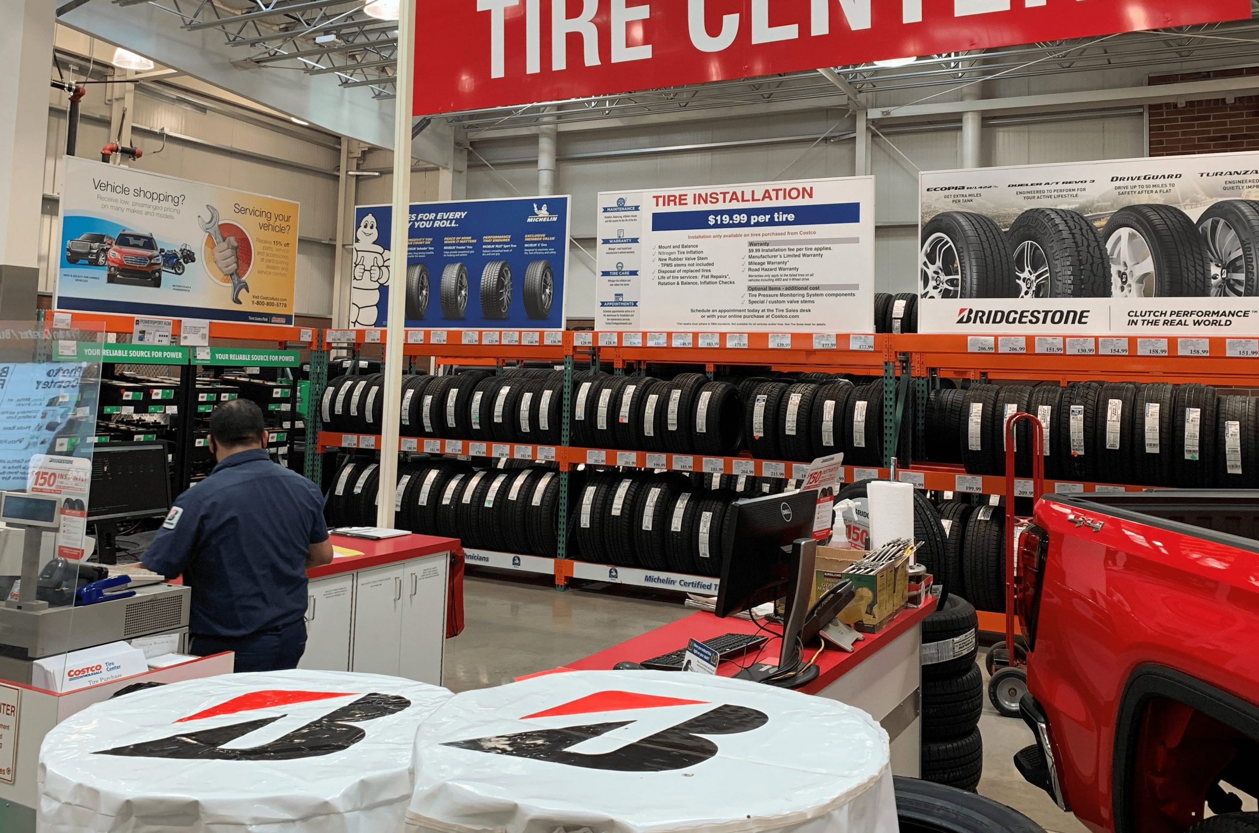 Tire product display in Costco