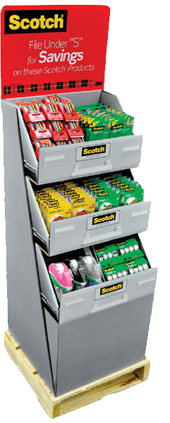 Scotch tape multi-product display solution for office products
