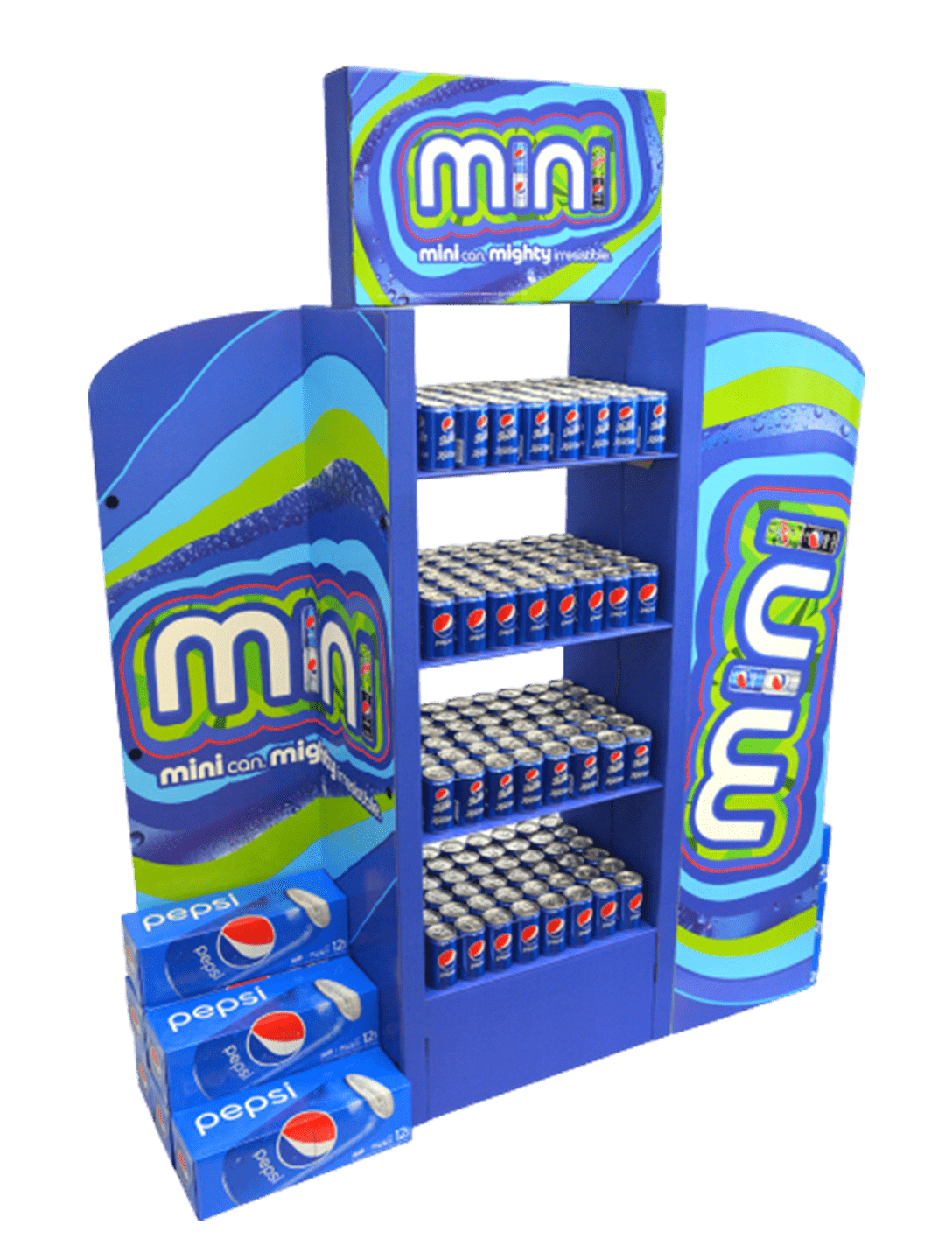 Beverage display featuring mini Pepsi cans