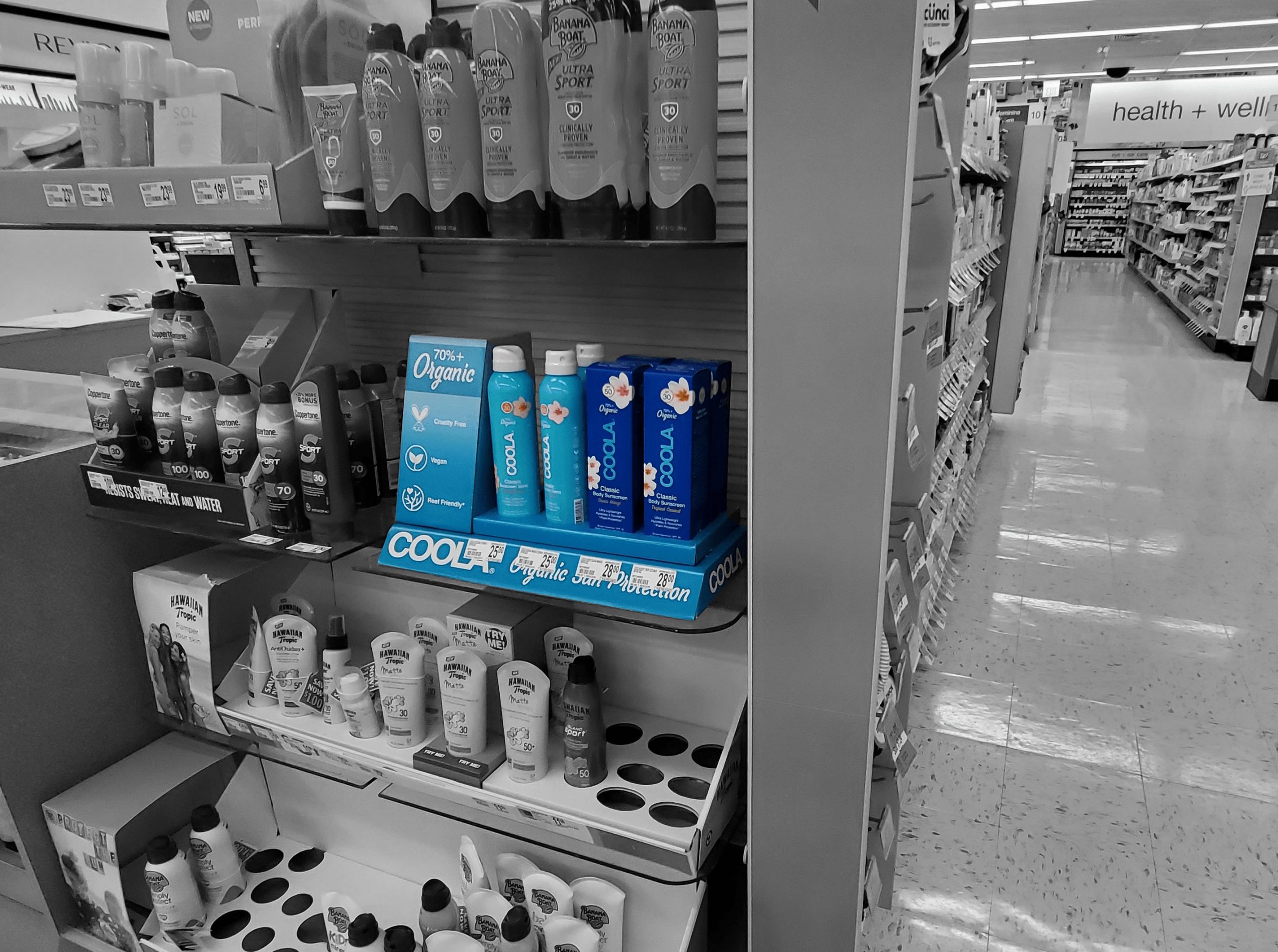 Sunscreen counter display placed on an endcap display