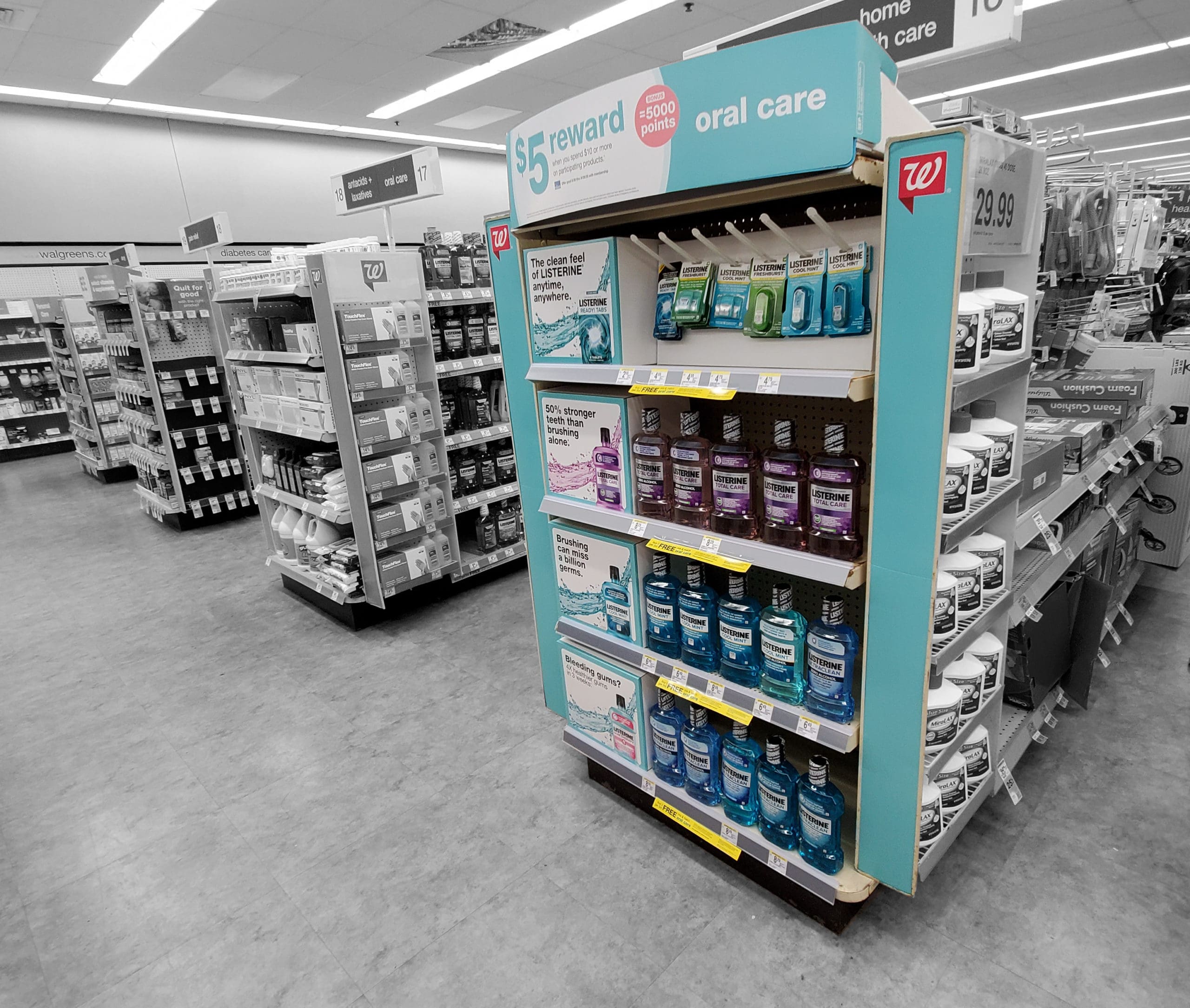 Custom end cap retail display and pegboard display for oral care