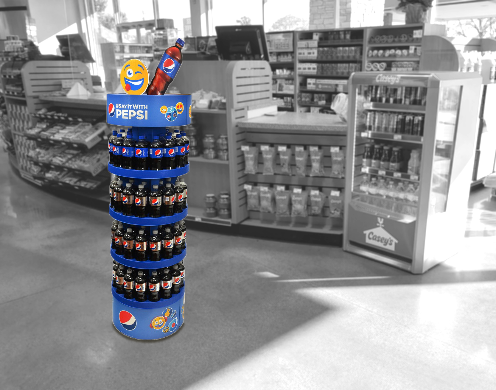 Custom beverage floor display for Pepsi soda